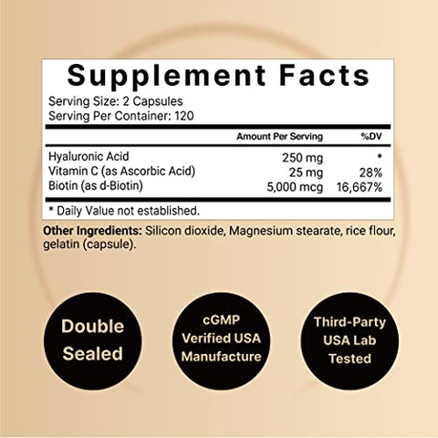 Suplementos de Ácido Hialurônico à Base de Plantas 250mg com Vitamina C 25mg – Embalagem Dupla  NatureBell - NatureBell