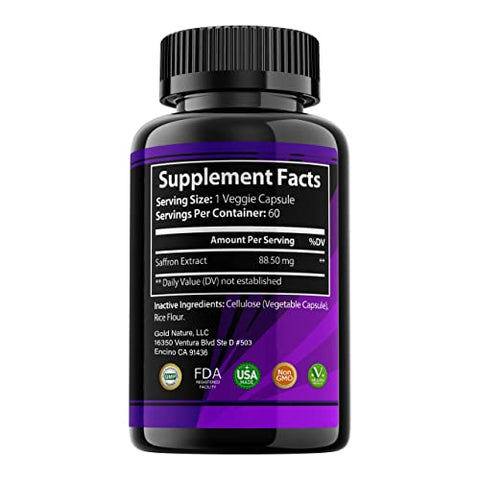 GOLDEN SAFFRON - Golden Saffron Extract 8825 (Vegetarian) – Melhor Supressor Natural de Apetite – 88,5 mg por Cápsula – Fabricado pelo Saffron de Grau Superior – Não-OGM, 30 cápsulas