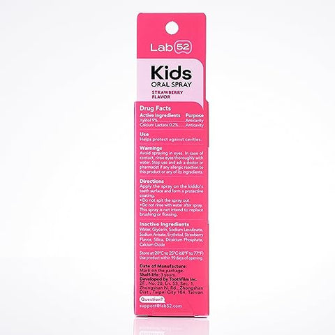 LAB 52 - LAB52 Kids Spray Oral, Auxiliar de Pasta de Dente para Crianças, Reparação de Cáries e Hálito Fresco, Anticárie Infantil sem Flúor para Recém-Nascidos a Pré-Escolares, Sabor Morango Xilitol