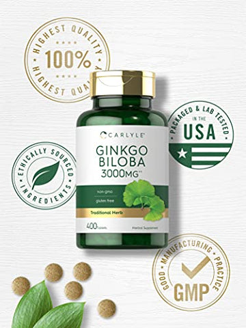 Ginkgo Biloba 3000mg | 400 Comprimidos | Sem OGM, Livre de Glúten  Carlyle - Carlyle