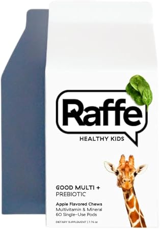 Kids Vitamins com Prebióticos – Multivitamínico Infantil Mastigável sem Açúcar com 50mg de Ômega 3 DHA, 3g de Fibra, Ferro - Raffe