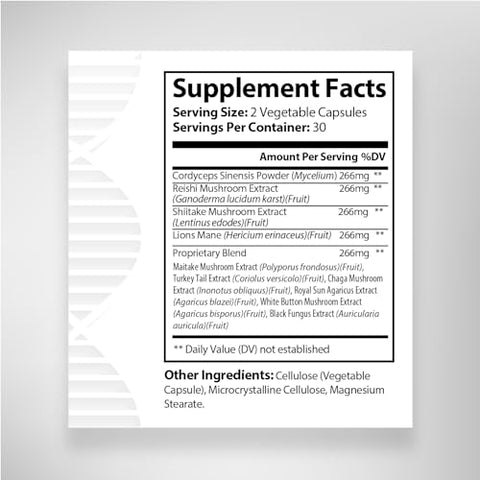 Biogenique - Suplemento de Cogumelo: Lion’s Mane, Cordyceps, Reishi, Complexo de 10 Cogumelos, Suplemento Cerebral para Memória