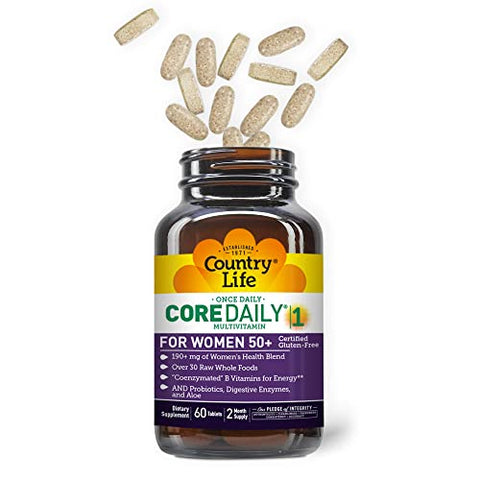 CORE Daily-1 para Mulheres 50 Multivitamínico – Fórmula para Mulheres Acima de 50, Nutrição Diária Completa com Mistura de Saúde Feminina, Vitaminas B Coenzimadas, Probióticos e - Country Life