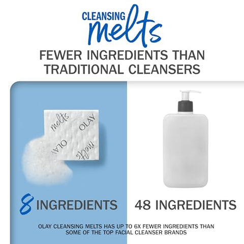 Cleansing Melts – Limpeza Facial com Ácido Hialurônico, 64 un. (2 x 32 un.), Sabonete Facial Ativado por Água, Limpa, Tonifica e Refresca a Pele - Olay