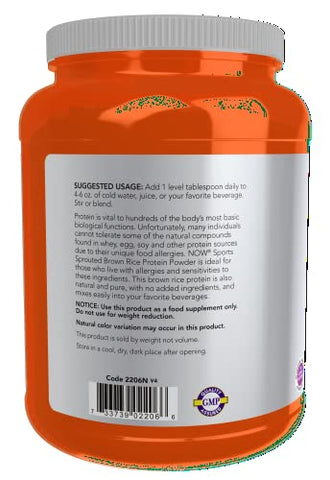 Sports Nutrition – Proteína de Arroz Integral Germinado, 80% Proteína, Pó sem Sabor, 2 Libras (907g) - NOW Foods