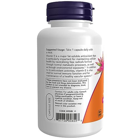 NOW Foods - NOW Supplements, Vitamina E-400 IU D-Alpha Tocopheryl, Seca, Proteção Antioxidante*, 100 Cápsulas Vegetais