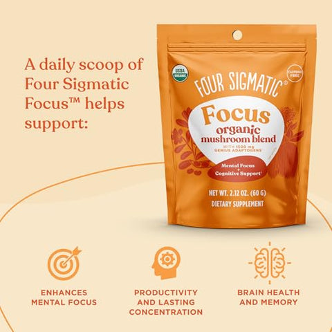 Blend de Foco Four Sigmatic | Pó de Cogumelo do Leão Orgânico com Adaptógenos e Mistura de Cogumelos | Inclui Cordyceps, Rhodiola, Bacopa | 100g