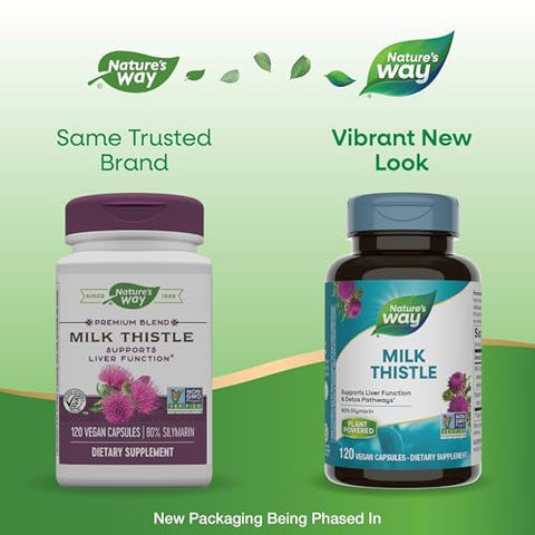 Nature's Way - Nature’s Way Milk Thistle Premium Blend 80% Silymarin 120 Cápsulas – Não-OGM