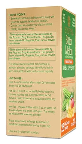 HYLEYS - Hyleys Bitter Melon com Chá Verde – Sabor Manga – 25 Saquinhos de Chá – Favorece a Saúde do Fígado – Suplemento Herbal – (6 Pacotes – 150 Saquinhos de Chá no Total)