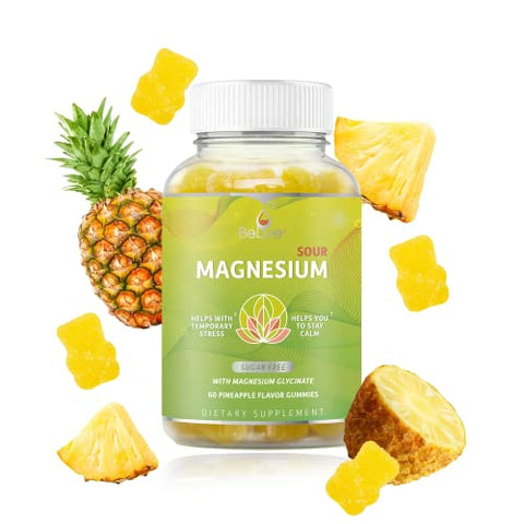 Gomas de Magnésio 200mg – 60 un | Suplemento de Magnésio Glicinato para Relaxamento, Alívio do Estresse e Sono para Adultos - BeLive