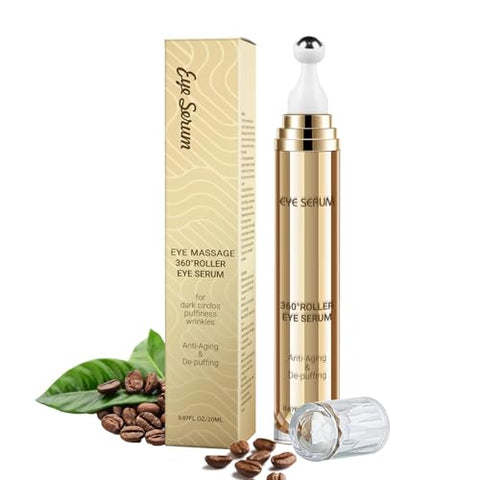 MUOCOBU - Sérum para os olhos com cafeína 5%, 20ml, creme para olheiras e inchaço, cuidados com os olhos, anti-idade com bola de massagem 360°, reduz bolsas, rugas e linhas finas