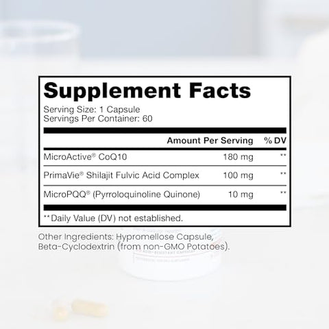 Pure Therapro Rx - MicroActive CoQ10 e MicroPQQ Shilajit “Liberação Sustentada” 60 Cápsulas Vegetais | Dose Clínica Conveniente de Uma Vez ao Dia | Suprimento de 2 Meses | Vegano | Grau Farmacêutico