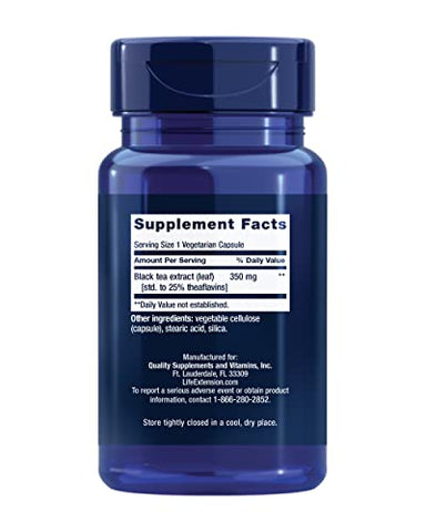 Theaflavin Extrato Padronizado – Flavonoides de Folha de Chá, Suporte à Saúde Arterial, Ajuda a Manter o Colesterol Já Saudável – Sem Glúten, Não-OGM, Vegetariano – 30 cápsulas - Life Extension