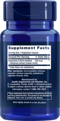 Huperzine A – Extrato de Musgo Chinês para Saúde da Memória e Cognição – 60 Cápsulas - Life Extension