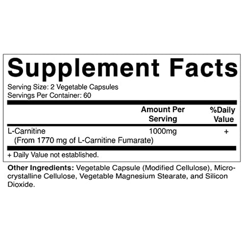L-Carnitina Fumarato 1000 mg – 120 Cápsulas Vegetais | Energia e Metabolismo | Vitamatic - Vitamatic