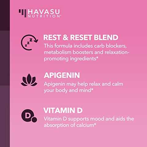 HAVASU NUTRITION - Queima de Gordura Noturna para Mulheres – Mistura de Suporte para Perda de Peso e Sono com Apigenina 50mg – Impulsionador de Metabolismo e Supressor de Apetite para Perda de Peso – Fornecimento de 4 Meses de Peso