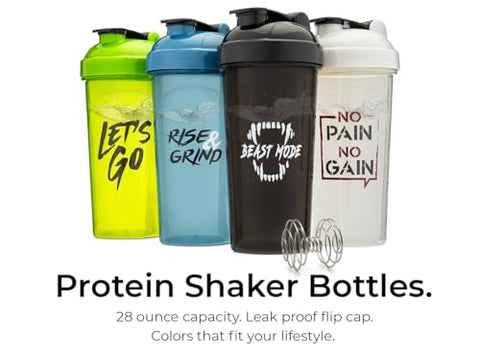 Garrafa Shaker de 28oz (800ml) com Citações Motivacionais | Garrafa de Proteína com 4x Misturador de Fios | Garrafa Shaker para Misturas de Proteína Livre de BPA e Segura para Lava-Louças - GOMOYO