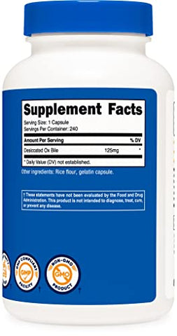 Cápsulas de Bile de Boi 125mg, 240 Cápsulas – Não-OGM - Nutricost