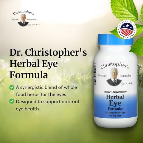 Christopher's Original Formulas - Dr. Christopher’s Fórmula Herbal para os Olhos – Vitaminas Oculares para Cuidados com a Visão – Suporte Natural para os Olhos com Ervas Inteiras para Acuidade Visual Ótima