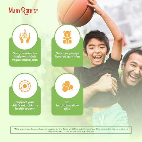 Suplemento Nutricional Infantil, 2 Meses de Fornecimento, Sem Açúcar, Prebiótico, para Crianças a partir de 2 anos, Suporte para Saúde Intestinal e Digestão, 3g de Fibra Solúvel por Goma, 60 Unidades - MaryRuth Organics