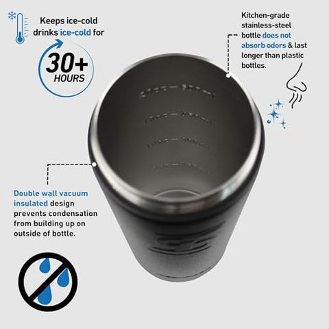 Garrafa Agitadora em Aço Inoxidável | 26oz, Preto | Mantém-se Gelado por 30 Horas | Copo Isolado com Agitador de Rosca | Copo Agitador sem Odor para Shakes de Proteína, Água - Ice Shaker