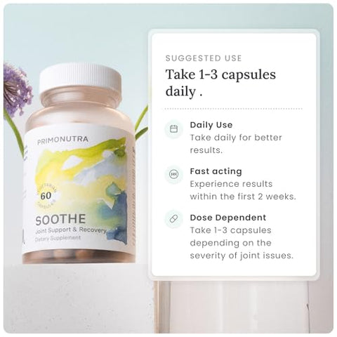 PRIMONUTRA - Suplemento para Suporte Articular e Recuperação Muscular – Boswellia Serrata, Hidrogênio Molecular (60 cápsulas, Curcumina)