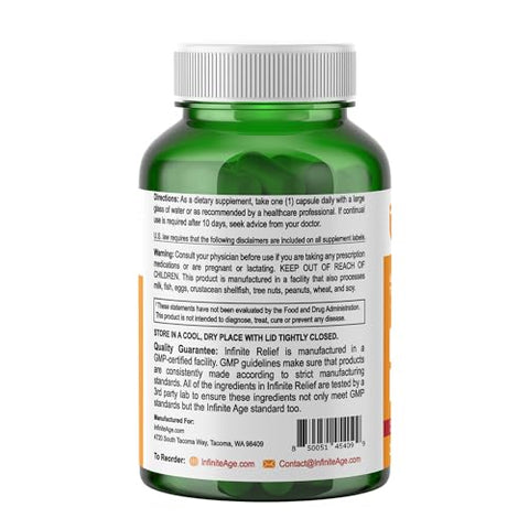 Suplemento de Cúrcuma para Suporte Articular, 30 Cápsulas – Feito nos EUA, Vegano, Livre de Glúten – Extrato de Cúrcuma 250mg, Salicina de Salgueiro 240mg - INFINITE AGE