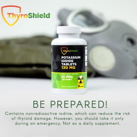 ThyroShield - Comprimidos de Iodeto de Potássio 130 mg | 120 unid. de Comprimidos de Iodo para Exposição à Radiação – Pílulas de Iodeto de Potássio – YODO Naciente – Pílulas de KI – Fabricado nos EUA –