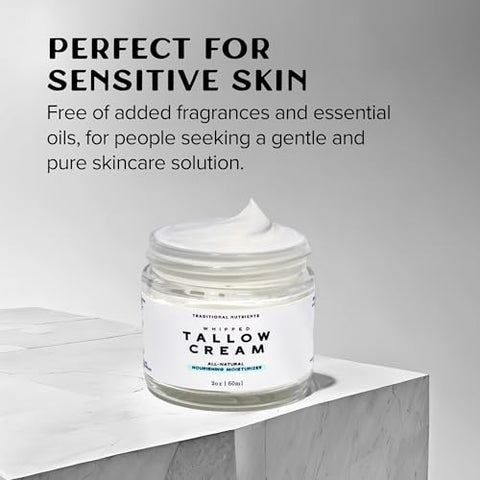 TRADITIONAL NUTRIENTS - Creme de Pele de Talo Batido GRASS FED Puro, Sem Aditivos, Creme Facial de Talo, Loção de Talo, Pote de Vidro, Bálsamo de Talo, Hidratante de Talo de Boi (240 ml)