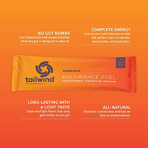 Endurance Fuel: Pó para Bebida Esportiva de Serviço Individual com Eletrólitos, Sem OGM, Livre de Soja, Laticínios e Glúten, Vegano, Sabor Tangerina, Pacote com 12 - Tailwind Nutrition