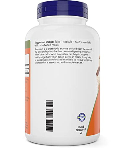 NOW Foods - Now Bromelain 500 mg – 200 Cápsulas Vegetais – Abacaxi Natural, Enzima Proteolítica – 2400 GDU
