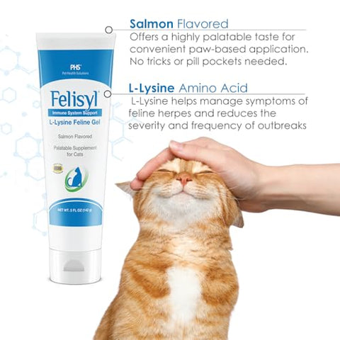 Felisyl - Gel de L-Lisina para Gatos – Suporte ao Sistema Imunológico – Suporte Suplementar para Tecidos Saudáveis, Respiração e Visão – Sabor Salmão – Fabricado nos EUA – 150g
