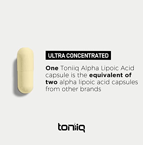1000mg Cápsulas de Ácido Alfa Lipoico de Ultra Alta Potência – 99% USP Puro – 120 Cápsulas de Suplemento ALA - Toniiq
