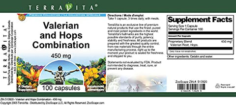 Terravita - Combinação de Valeriana e Lúpulo – 450 mg (100 Cápsulas) – Pacote com 3