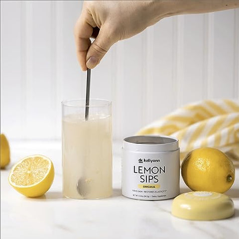 Lemon Sips: Mistura de Bebida Cítrica (21 Porções) – Hidrata, Desintoxica, Revitaliza – Sem Açúcar, Sem Gordura, Não Transgênico – Hidrata e Tonifica a Pele (Limão) - Dr. Kellyann