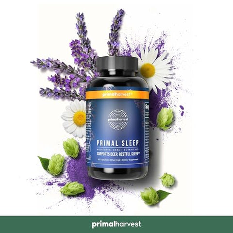 2 Pack – Primal Sleep 60 Cápsulas com Raiz de Valeriana, L-Triptofano, GABA, Camomila e Melatonina 3mg | Promove um Sono Reparador e Relaxante | Marca Primal Harvest - Primal Harvest