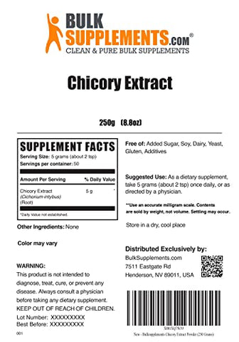 Chicory Extract Powder BulkSupplements.com – Raiz de Chicória em Pó – Suplemento de Raiz de Chicória – Suplemento de Fibra – Sem Glúten – 5g por Porção – 250g (Pack de 1)