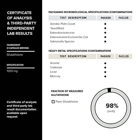 Cápsulas de Glutationa Ultra Concentrada de Alta Potência – Fórmula Concentrada de 1000mg – 98% Altamente Purificada e Bioacessível – Fermentação Não-OGM – 240 Cápsulas de Glutationa Reduzida - Toniiq