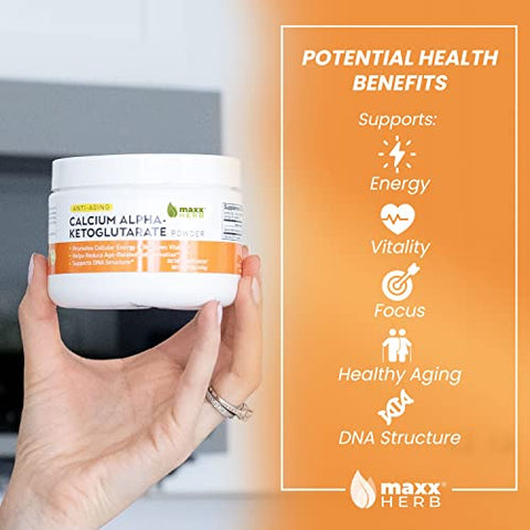 Calcium AKG em Pó – Cálcio Alpha – Ketoglutarato Puro (Ca-AKG), para Energia, Vitalidade, Foco Mental e Clareza – 100g - Maxx Herb