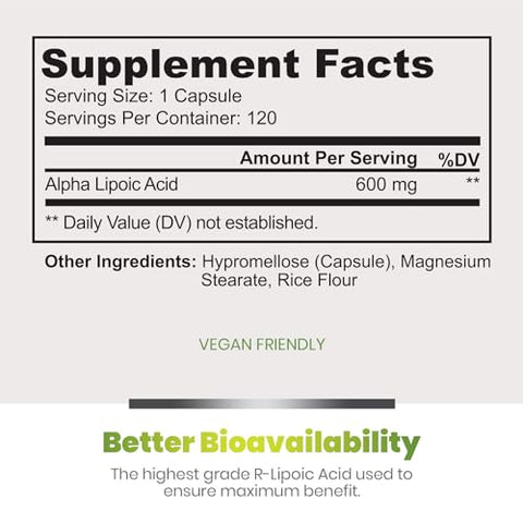 Simply Natures Pure - Simply Natures – Ácido Alfa Lipóico Puro 600mg 360 Cápsulas Vegetais, Não-OGM Ácido Tióctico 12 Meses de Fornecimento