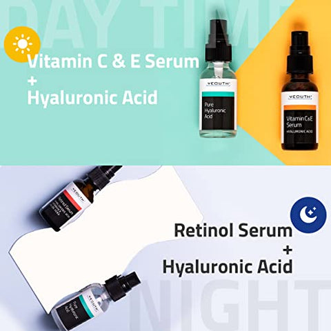Serum Retinol para o Rosto, Serum Vitamina C para o Rosto com Ácido Hialurônico, Serum Retinol para o Rosto, Serum Vitamina C para o Rosto Mulheres, Kit Cuidados com a Pele 3×30 ml - YEOUTH