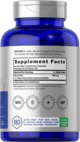 Alpha GPC 600mg | 120 Cápsulas | Vegetariano, Não-OGM | Marca Horbäach - Horbäach