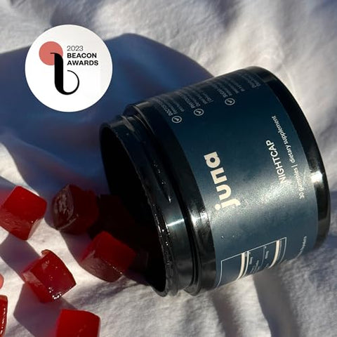 Nightcap Gomas para Dormir de Adultos – Auxílio Natural ao Sono com Fitomelatonina, Sem Açúcar, à Base de Plantas – Fórmula com Cereja, GABA, Magnésio e Camomila - Juna