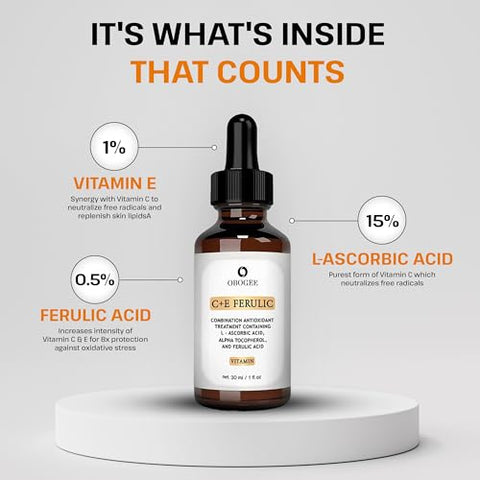 OBOGEE - CE Ferulic Serum – Cuidados com a Pele – Vitamina C e Ácido Ferúlico – Clareador de Manchas – Anti-Envelhecimento – 30ml