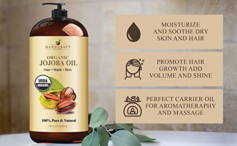 Handcraft Blends - Óleo de Jojoba Orgânico USDA Artesanal – 28 ml – 100% Puro e Natural – Grau Premium para Pele e Cabelo – Óleo Anti-Envelhecimento – Extraído a Frio e Livre de Hexano