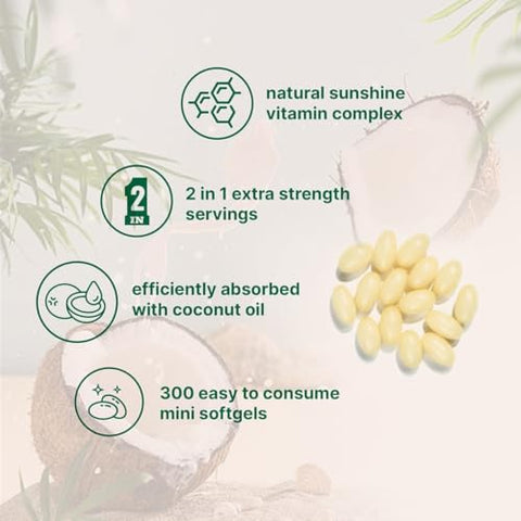 Generic - Suplemento Softgel de Vitamina D3 K2 com 10000 UI VIT D3 200 MCG Vitamina K2, Livre de GMO, Glúten, Soja, 2 em 1 Vitamina D3 e K2 (300 Unidades/Bottle)