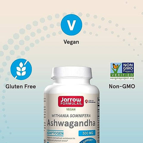 Ashwagandha 300 mg – Suporte para Resistência Mental e Física – 120 Cápsulas Vegetais – Fornecimento de 60 Dias - Jarrow Formulas