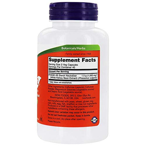 NOW Foods - Now Foods Phase 2 Neutralizador de Amido, 500 mg, 120 Cápsulas Vegetais