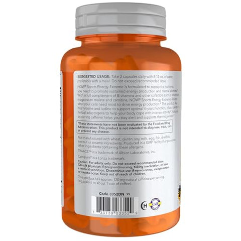 Sports Nutrition: Energia Extrema para Esportes com Vitaminas B e Cofatores como Cromo, Magnésio Malato e Carnitina, 90 Cápsulas Vegetais - NOW Foods