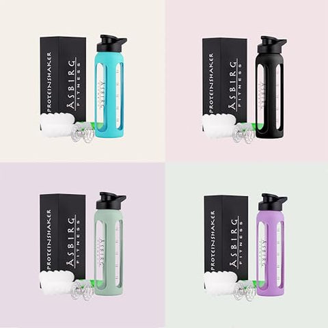 Asbirg - Shaker de Vidro para Fitness | Garrafa para Bebidas com Esfera de Mistura | Preto | 500ml